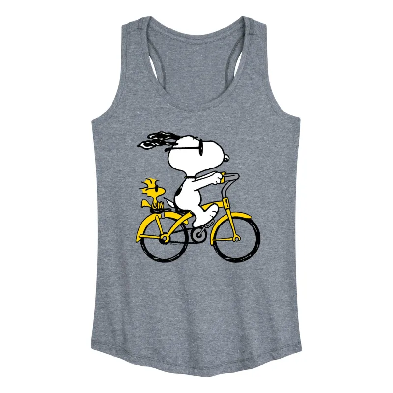 Peanuts - Snoopy and Woodstock Riding Bike - Women's Racerback Graphic Tank sold by Zulily