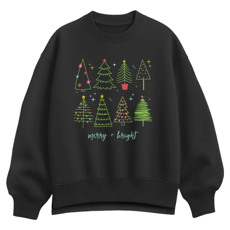 Instant Message - Christmas Trees - Ladies Oversized Fleece Crew Sweatshirt sold by Zulily