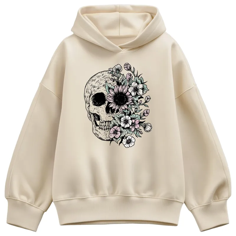 Instant Message - Half Skull Half Flowers - Women's Oversized Fleece Hoodie Sweatshirt made by Zulily