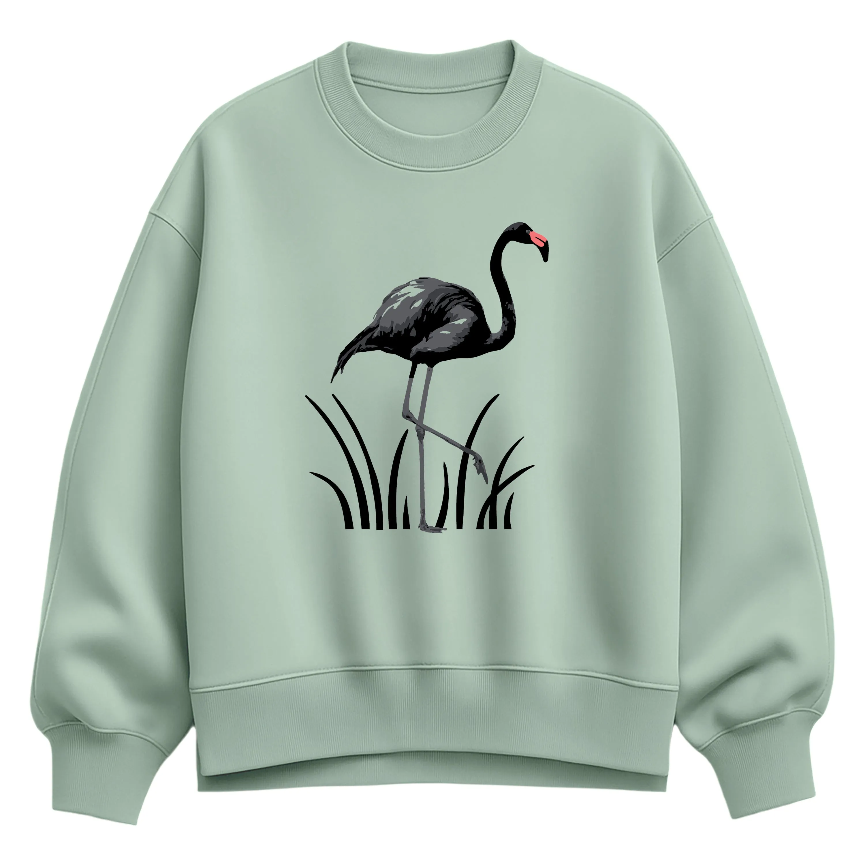 Instant Message - Black Flamingo - Women's Oversized Fleece Crew Sweatshirt sold by Zulily