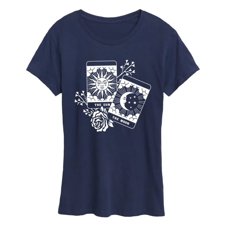 Instant Message - Sun and Moon Tarot Cards - Women's Short Sleeve Graphic T-Shirt sold by Zulily