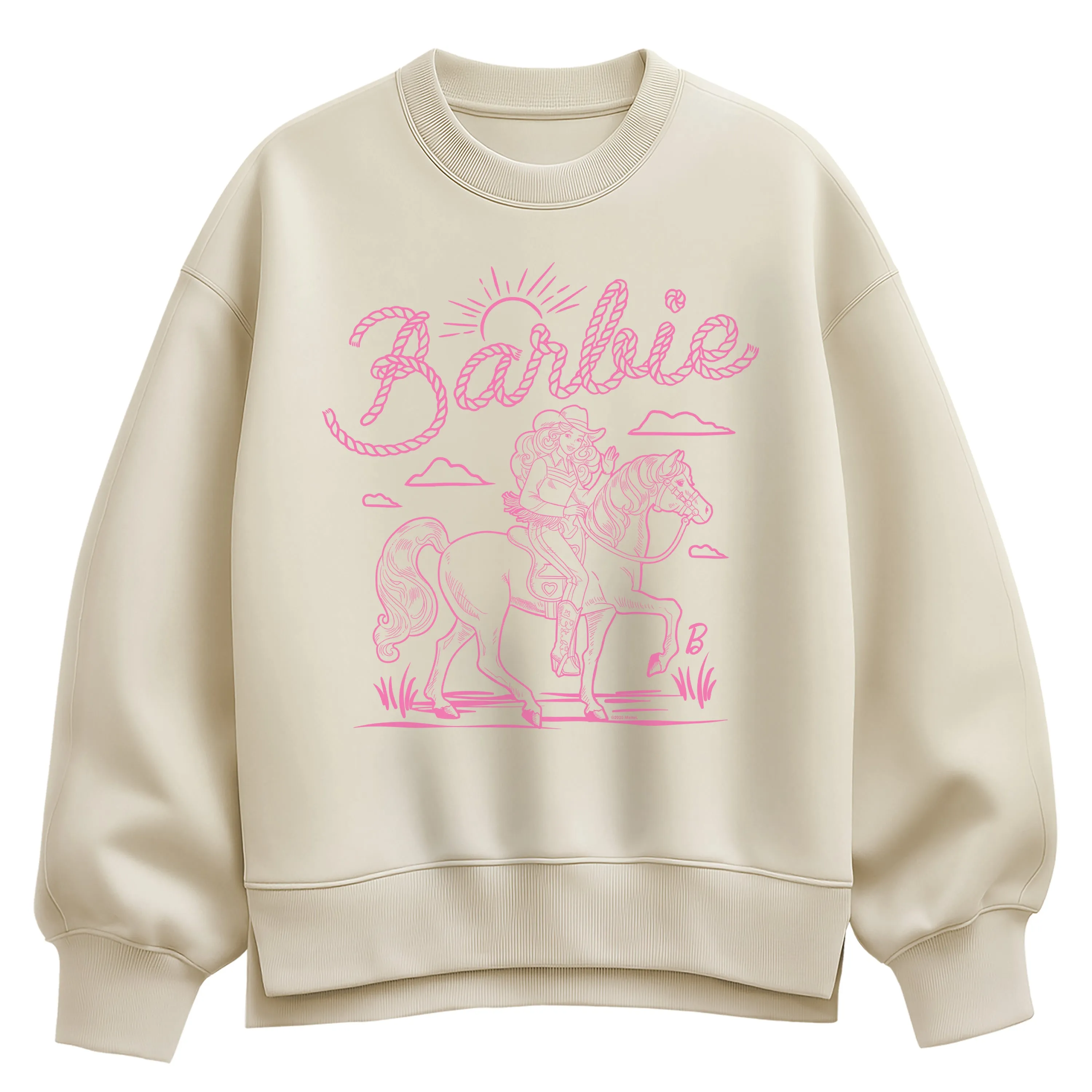 Barbie - Western Horseride - Women's Oversized Fleece Crew Sweatshirt sold by Zulily