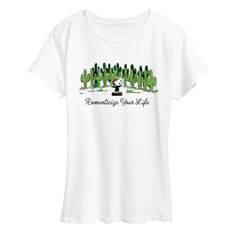 Peanuts - Romanticize Life - Women's Short Sleeve Graphic T-Shirt sold by Zulily