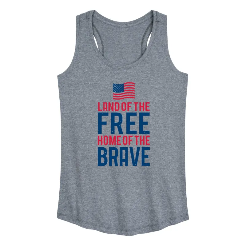 Instant Message - Land Free Home Brave Flag - Women's Racerback Graphic Tank sold by Zulily