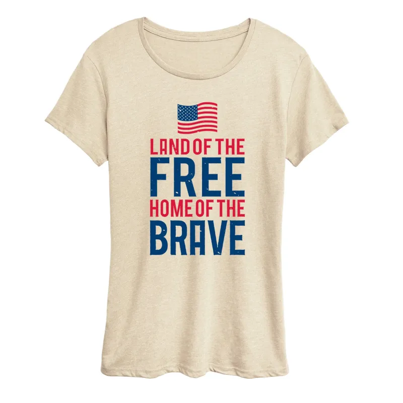 Instant Message - Land Free Home Brave Flag - Women's Short Sleeve Graphic T-Shirt made by Zulily