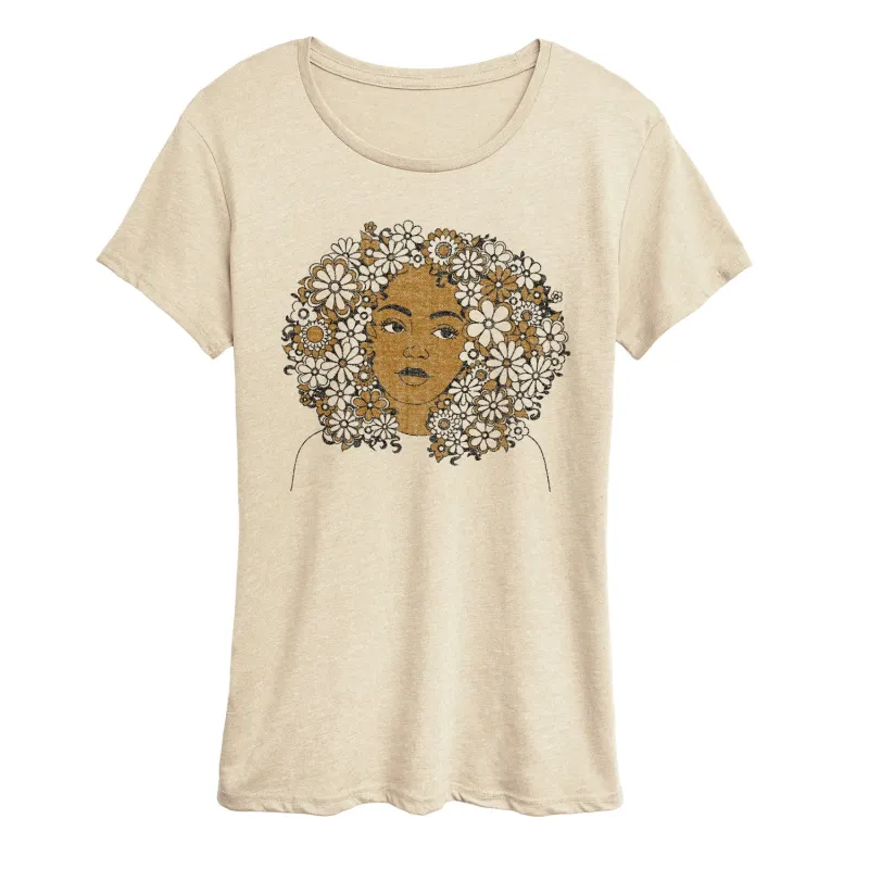 Instant Message - Floral Afro - Women's Short Sleeve Graphic T-Shirt sold by Zulily