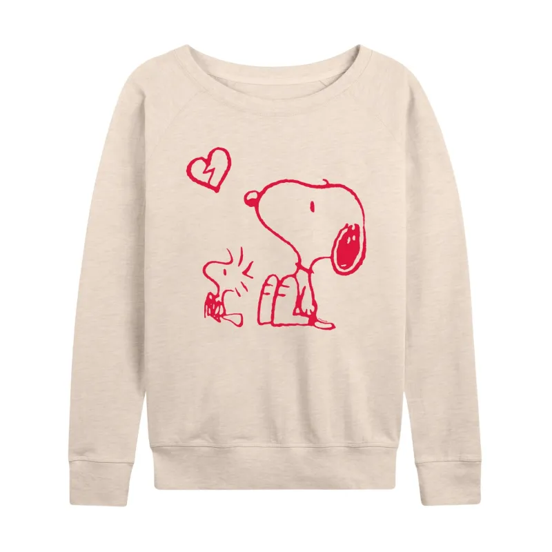 Peanuts - Snoopy Woodstock Broken Heart - Women's French Terry Long Sleeve Pullover sold by Zulily