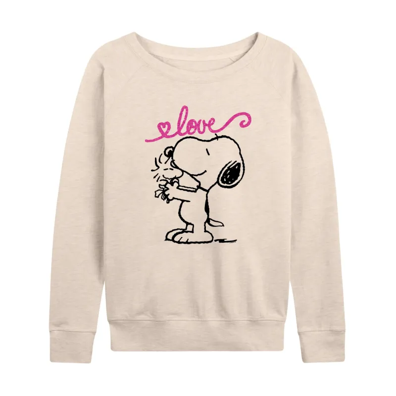 Peanuts - Love Snoopy and Woodstock - Women's French Terry Long Sleeve Pullover sold by Zulily