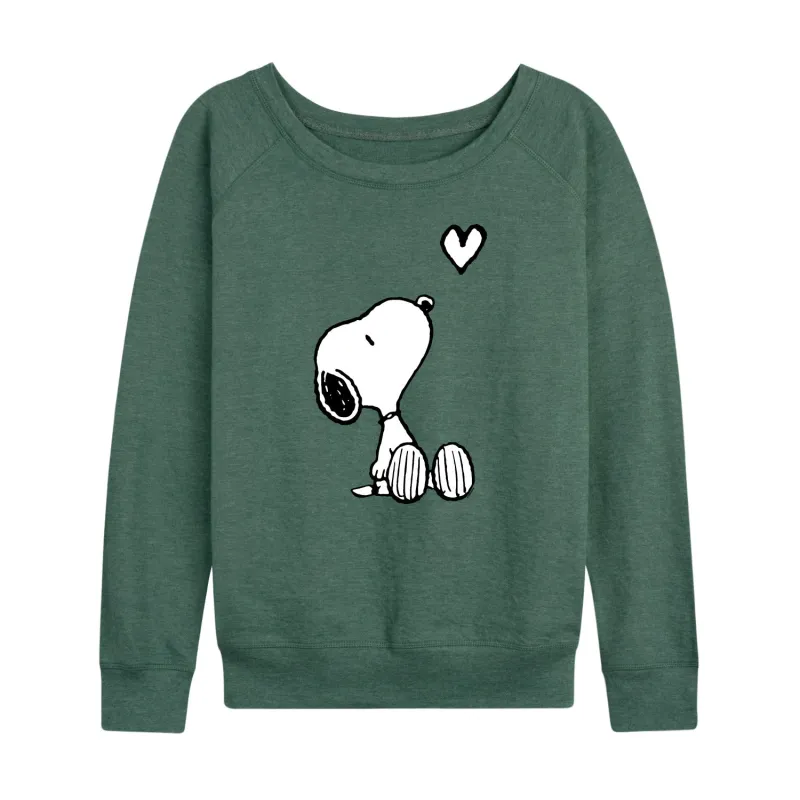 Peanuts - Snoopy White Heart - Women's French Terry Long Sleeve Pullover sold by Zulily