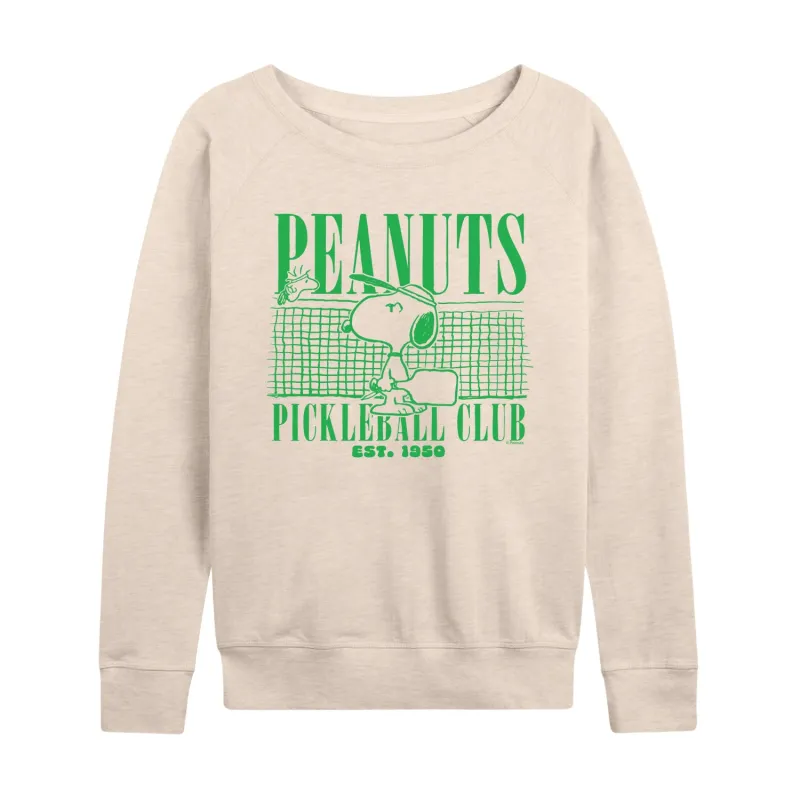 Peanuts - Pickleball Club - Women's French Terry Long Sleeve Pullover sold by Zulily