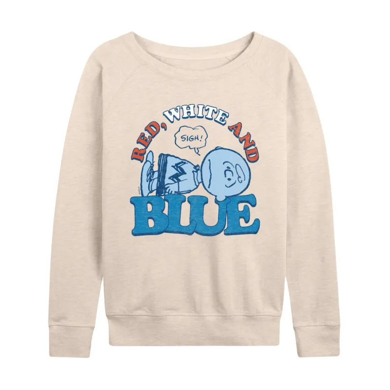Peanuts - Red White and Blue Charlie Brown - Women's French Terry Long Sleeve Pullover sold by Zulily