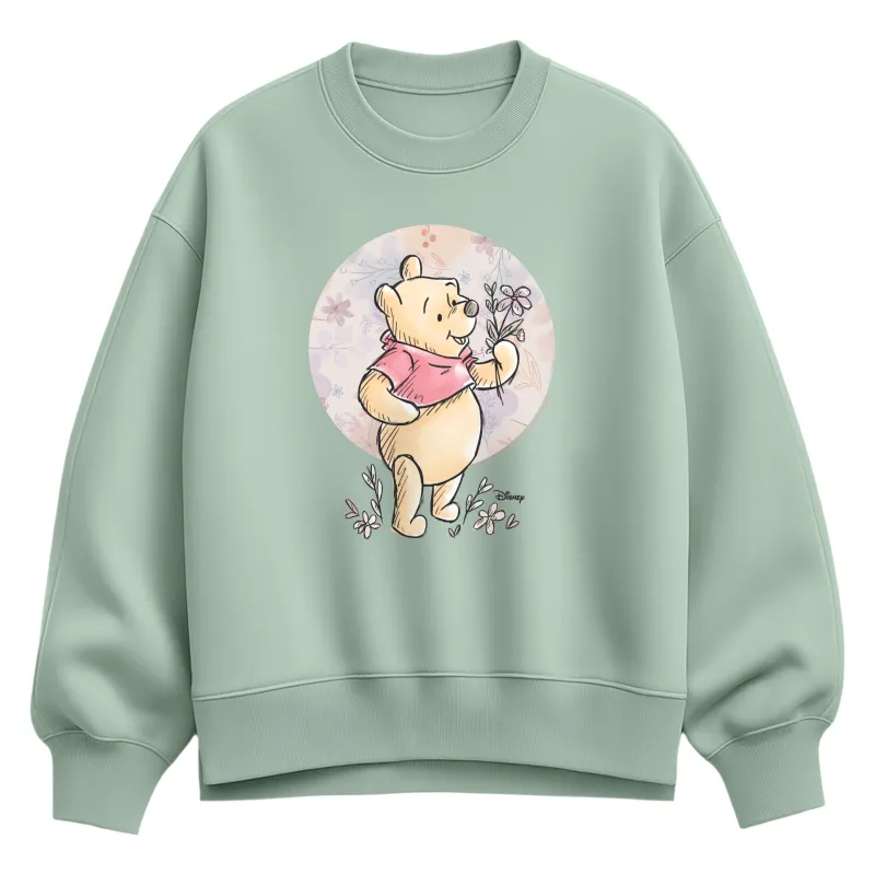 Winnie the Pooh - Floral Circle Pooh - Women's Oversized Fleece Crew Sweatshirt made by Zulily