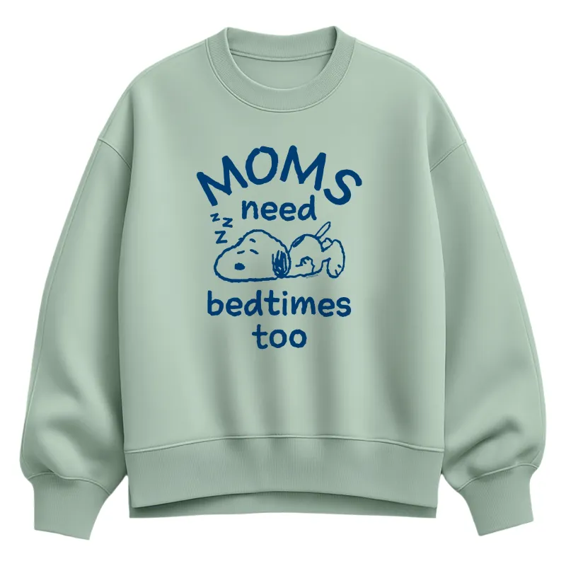 Peanuts - Moms Need Bedtimes Too Snoopy - Women's Oversized Fleece Crew Sweatshirt sold by Zulily