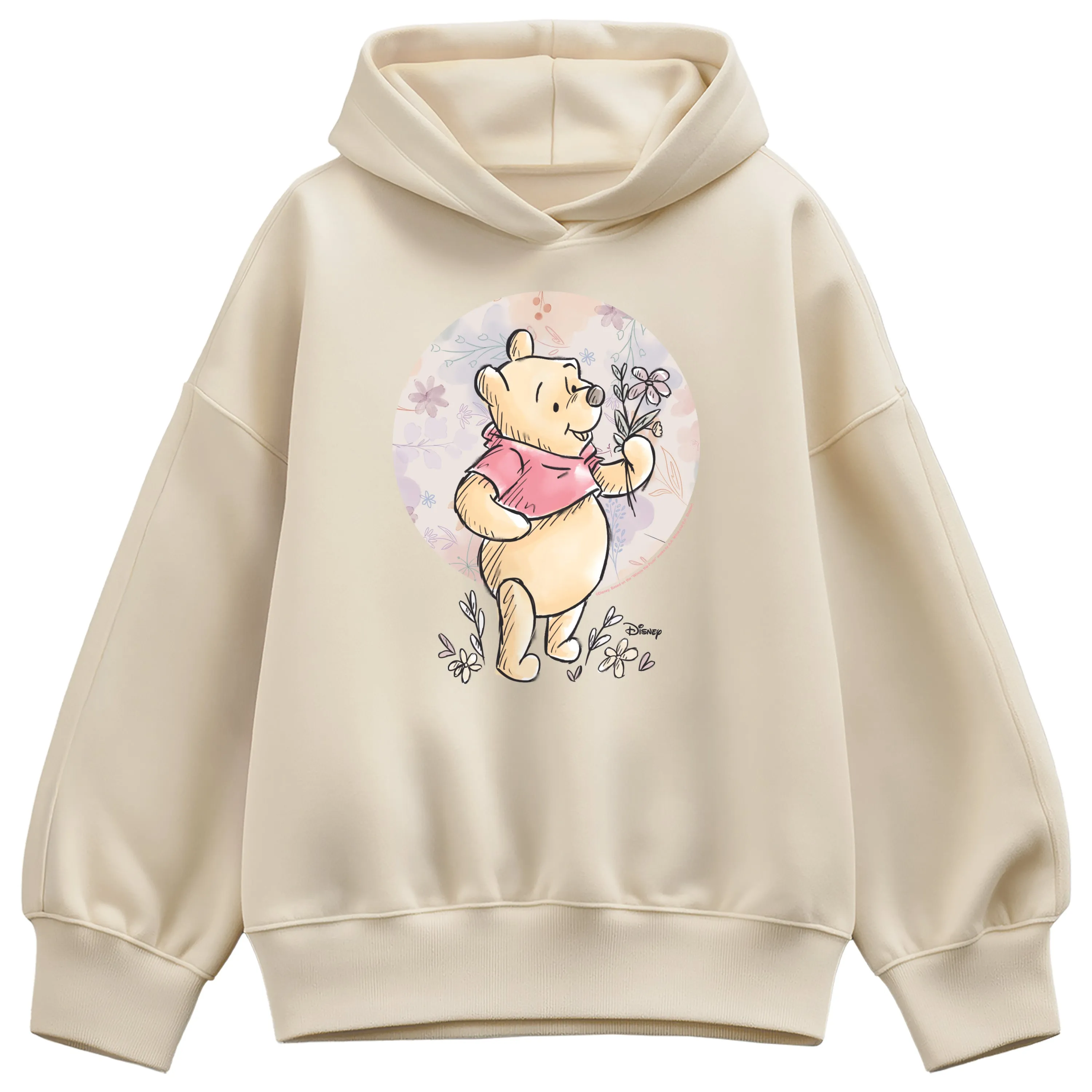 Winnie the Pooh - Floral Circle Pooh - Women's Oversized Fleece Hoodie Sweatshirt sold by Zulily