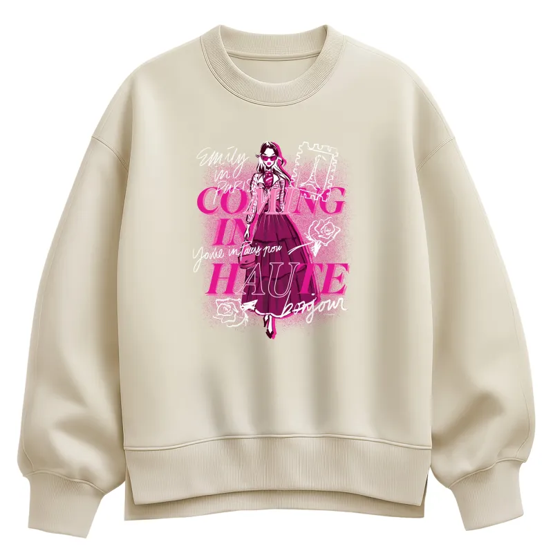 Emily In Paris - Coming In Haute - Ladies Oversized Fleece Crew Sweatshirt made by Zulily