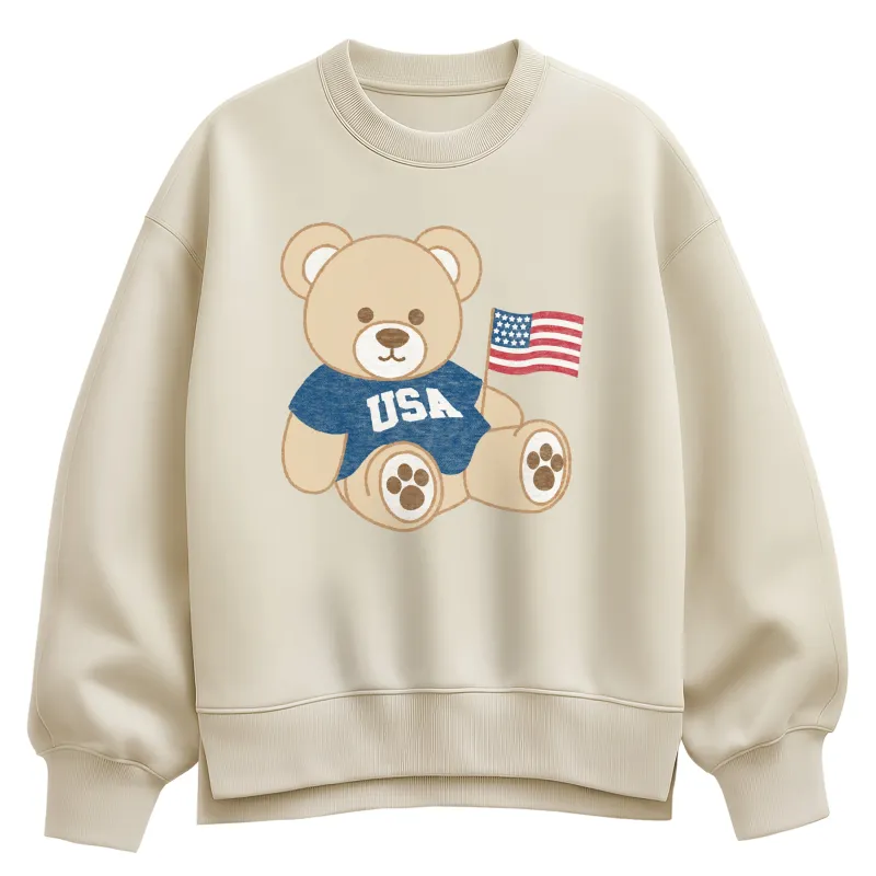Instant Message - USA Teddy Bear - Women's Oversized Fleece Crew Sweatshirt sold by Zulily