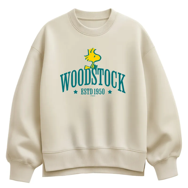 Peanuts - Woodstock Collegiate - Women's Oversized Fleece Crew Sweatshirt sold by Zulily