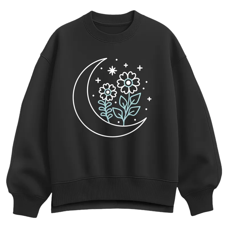 Instant Message - Moon Flowers - Women's Oversized Fleece Crew Sweatshirt made by Zulily