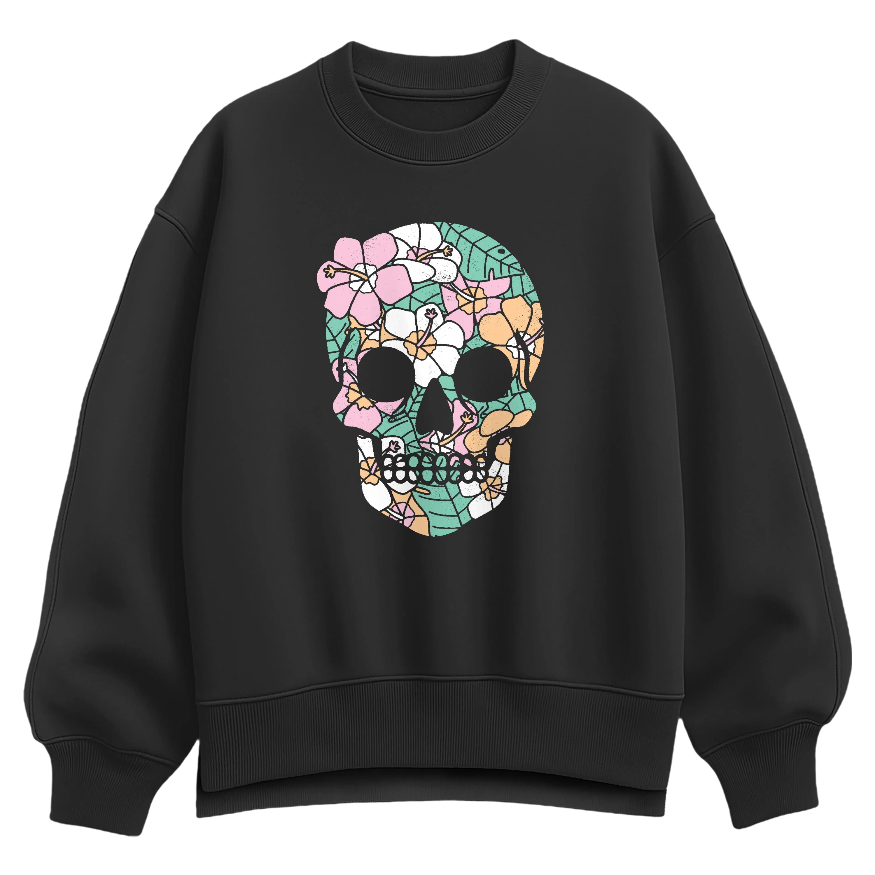 Instant Message - Tropical Floral Skull - Women's Oversized Fleece Crew Sweatshirt sold by Zulily