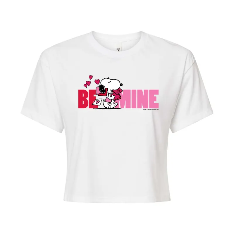 Peanuts - Be Mine Snoopy - Juniors Cropped Graphic T-Shirt sold by Zulily