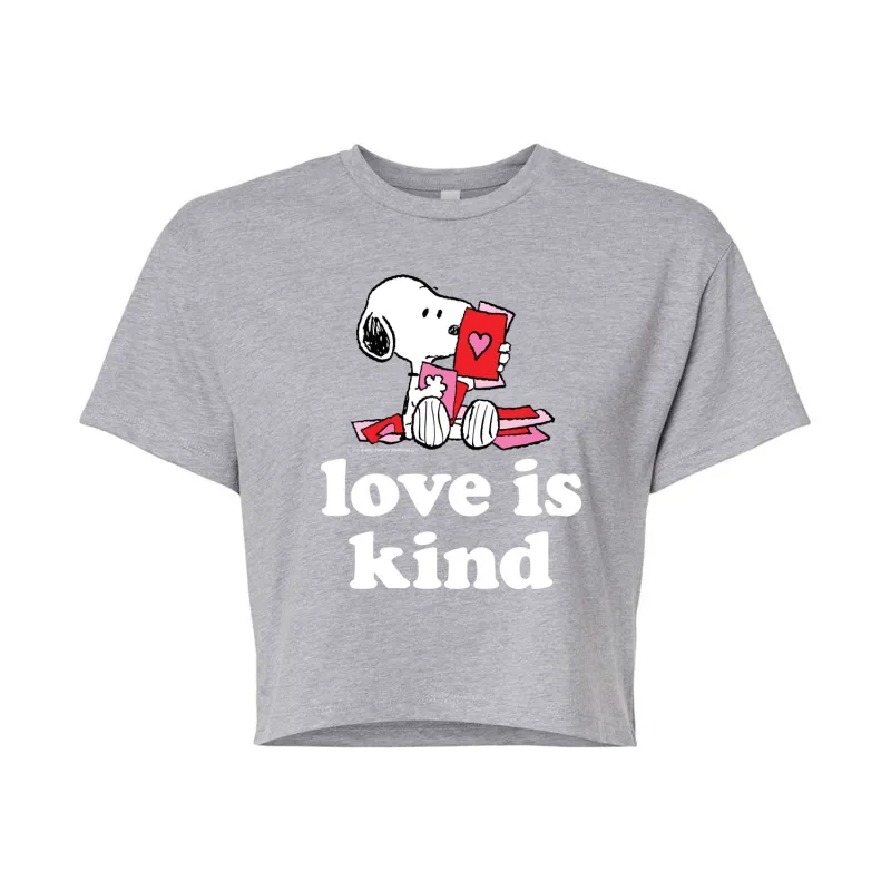 Peanuts - Love is Kind - Juniors Cropped Graphic T-Shirt sold by Zulily