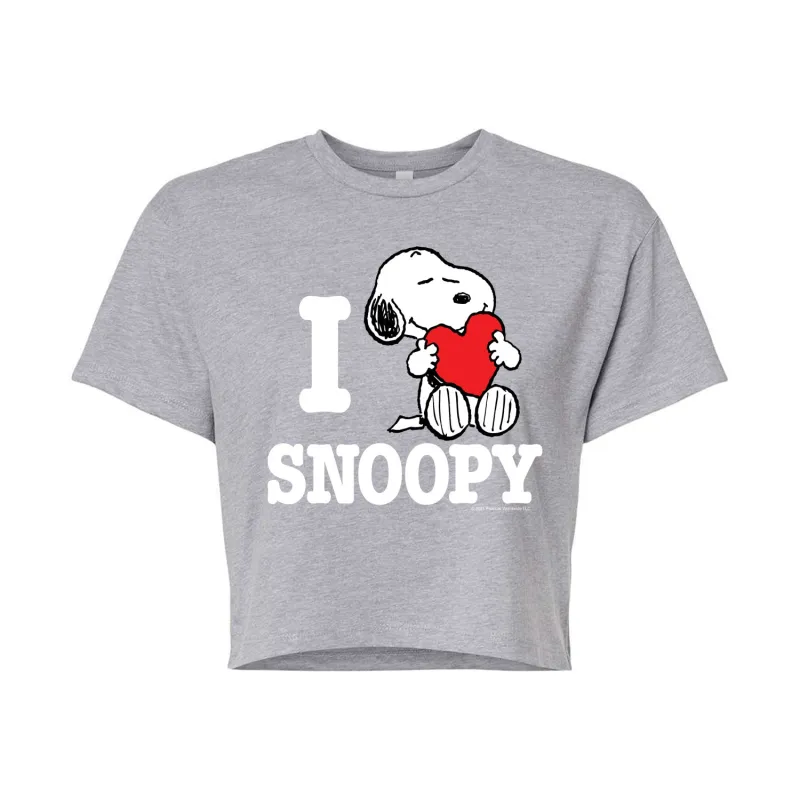 Peanuts - I Love Snoopy - Juniors Cropped Graphic T-Shirt sold by Zulily