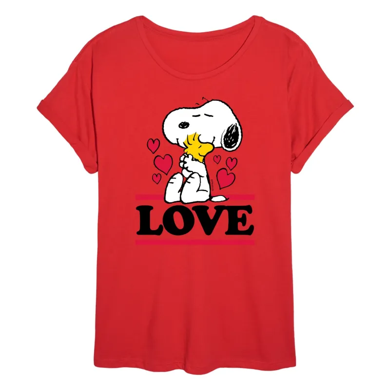 Peanuts - Love Snoopy Woodstock - Juniors Oversized Graphic T-Shirt made by Peanuts