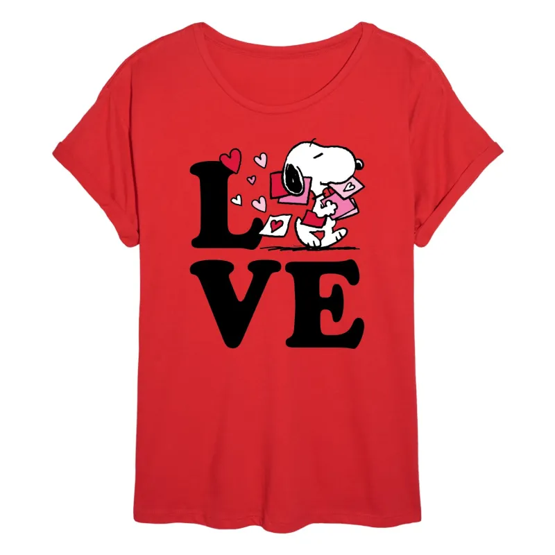 Peanuts - Love Snoopy - Juniors Oversized Graphic T-Shirt made by Peanuts