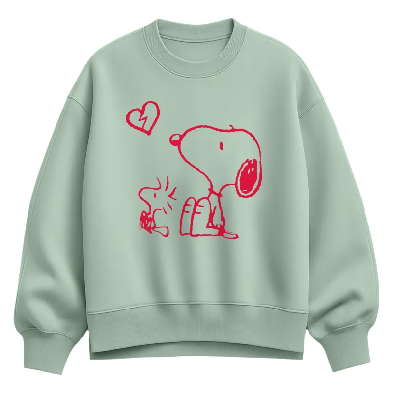 Peanuts - Snoopy Woodstock Broken Heart - Women's Oversized Fleece Crew Sweatshirt sold by Zulily