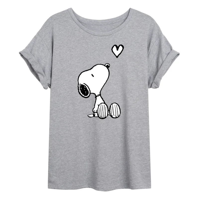 Peanuts - Snoopy White Heart - Juniors Oversized Graphic T-Shirt sold by Zulily