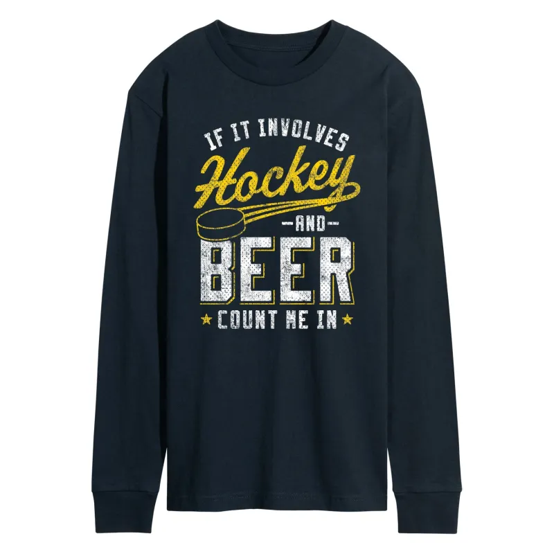Instant Message - Hockey And Beer Count Me In - Men's Long Sleeve Graphic T-Shirt sold by Zulily
