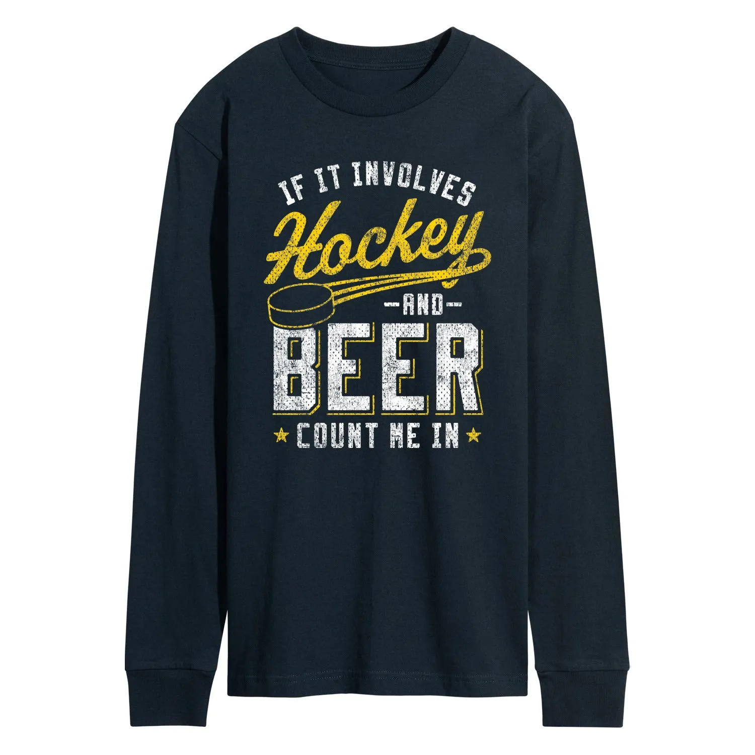 Instant Message - Hockey And Beer Count Me In - Men's Long Sleeve Graphic T-Shirt sold by Zulily
