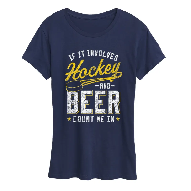 Instant Message - Hockey And Beer Count Me In - Women's Short Sleeve Graphic T-Shirt sold by Zulily