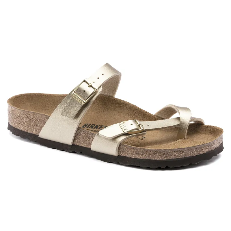Birkenstock Women's Mayari Birko-Flor/Suede Leather Gold Sandals sold by Zulily