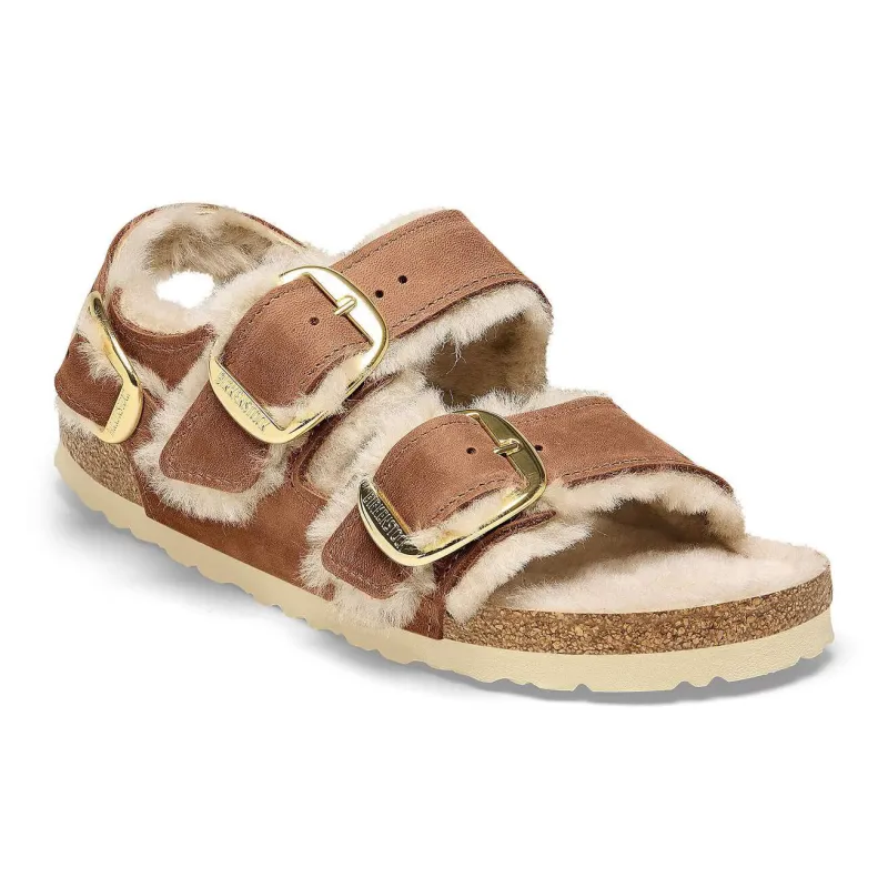 Birkenstock Unisex Milano Big Buckle Shearling Natural Leather Oiled Cognac sold by Zulily