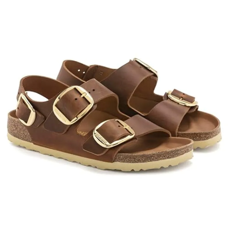 Birkenstock Unisex Milano Big Buckle Natural Leather Cognac sold by Zulily