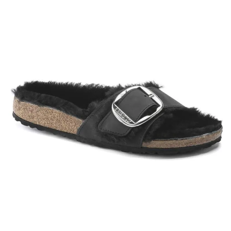 Birkenstock Unisex Madrid Big Buckle Shearling Natural Leather Black sold by Zulily