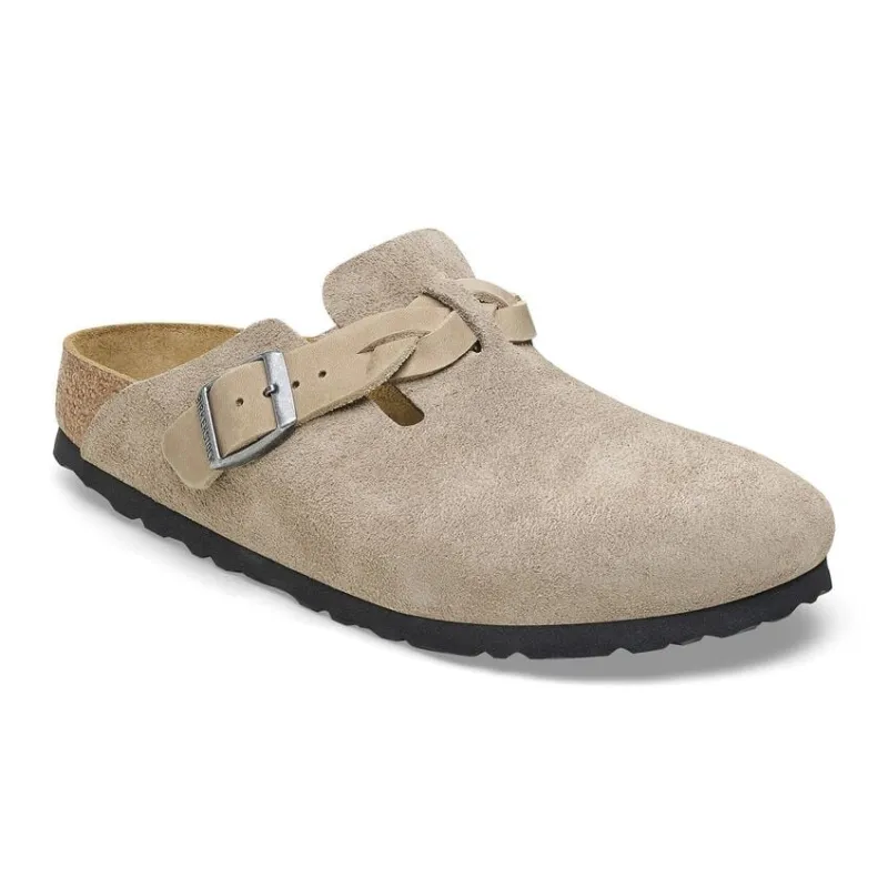 Birkenstock Unisex Boston Braided Suede Leather Taupe made by Zulily