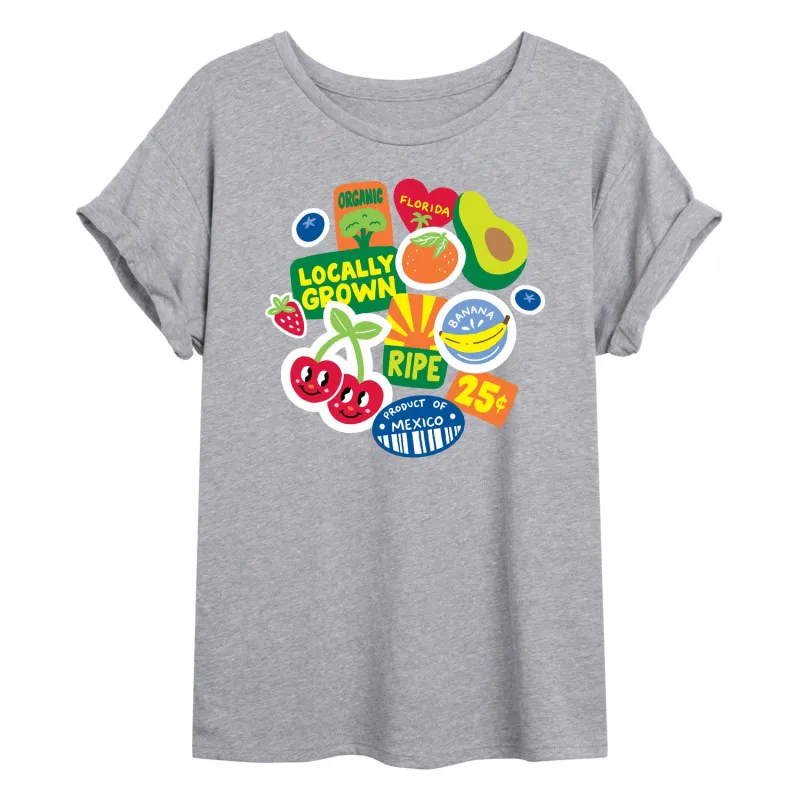 Instant Message - Fruit Stamps - Women's Oversized Graphic T-Shirt made by Zulily