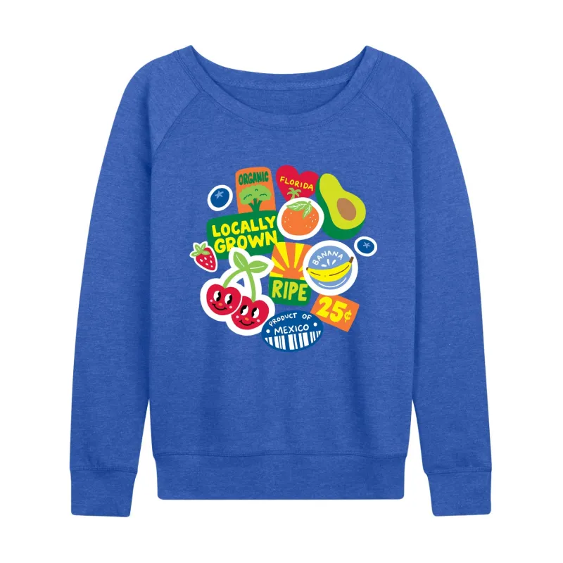 Instant Message - Fruit Stamps - Women's French Terry Long Sleeve Pullover sold by Zulily