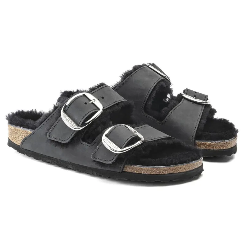 Birkenstock Unisex Arizona Big Buckle Shearling Oiled Leather Black sold by Zulily
