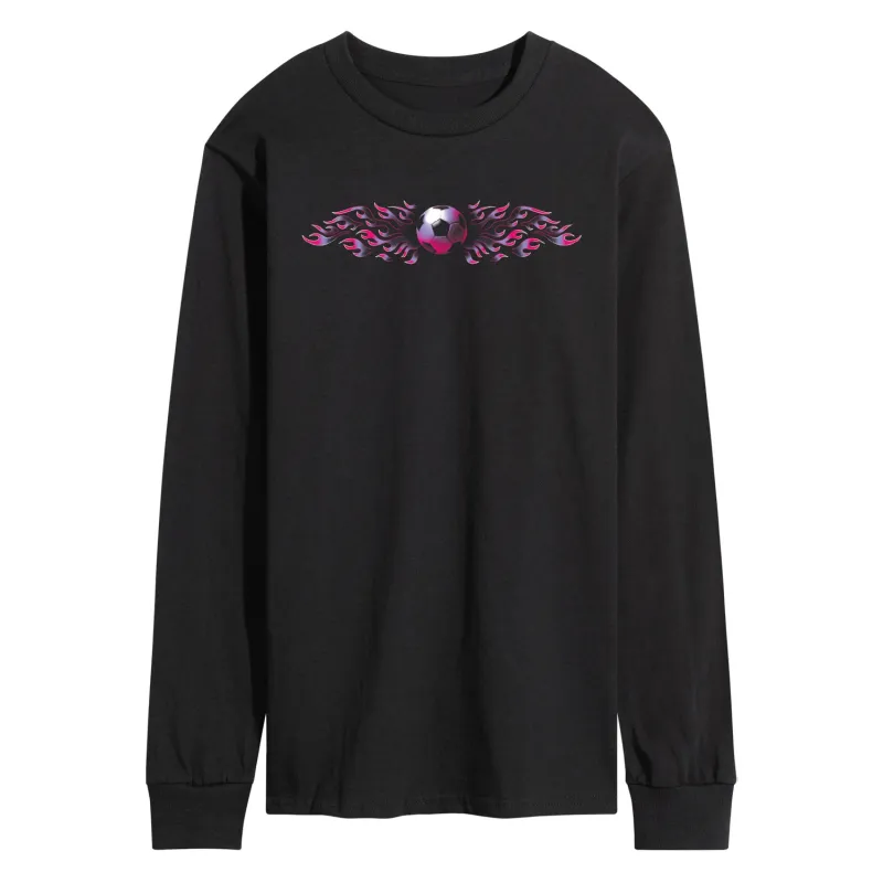 Instant Message - Soccer Flames Pink - Men's Long Sleeve Graphic T-Shirt made by Zulily