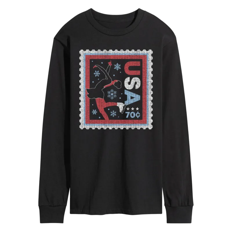 Instant Message - Figure Skater Stamp - Men's Long Sleeve Graphic T-Shirt sold by Zulily