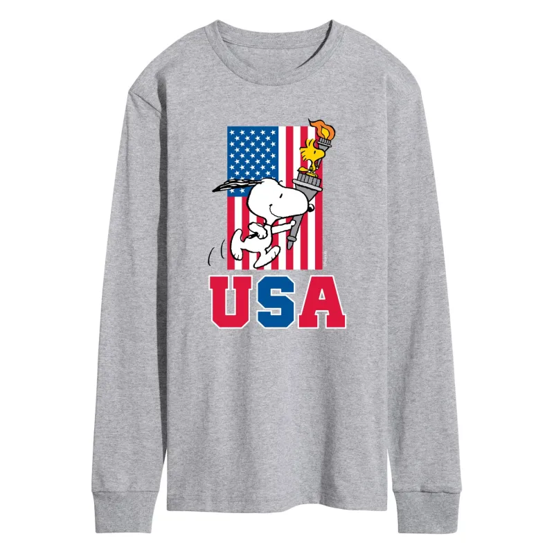 Peanuts - USA Torch - Men's Long Sleeve Graphic T-Shirt made by Peanuts