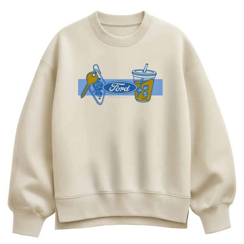 Ford - Coffee and Keychain - Women's Oversized Fleece Crew Sweatshirt sold by Zulily