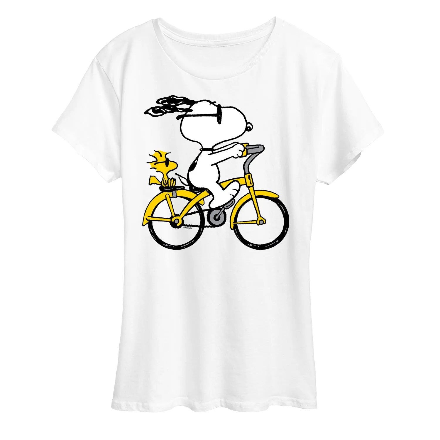 Peanuts - Snoopy and Woodstock Riding Bike - Women's Short Sleeve Graphic T-Shirt sold by Zulily