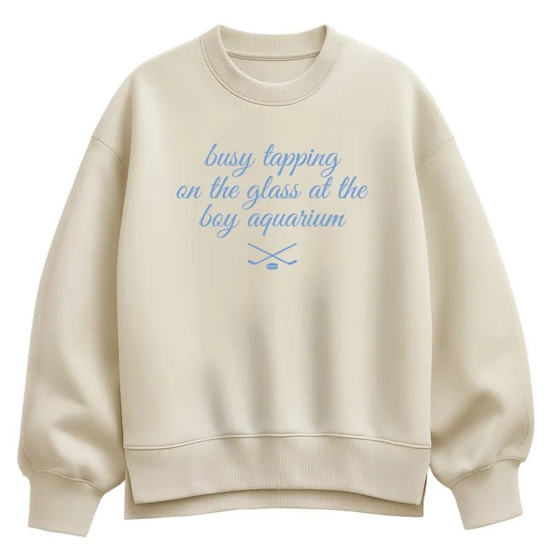Instant Message - Tapping Glass Boy Aquarium Blue - Women's Oversized Fleece Crew Sweatshirt sold by Zulily