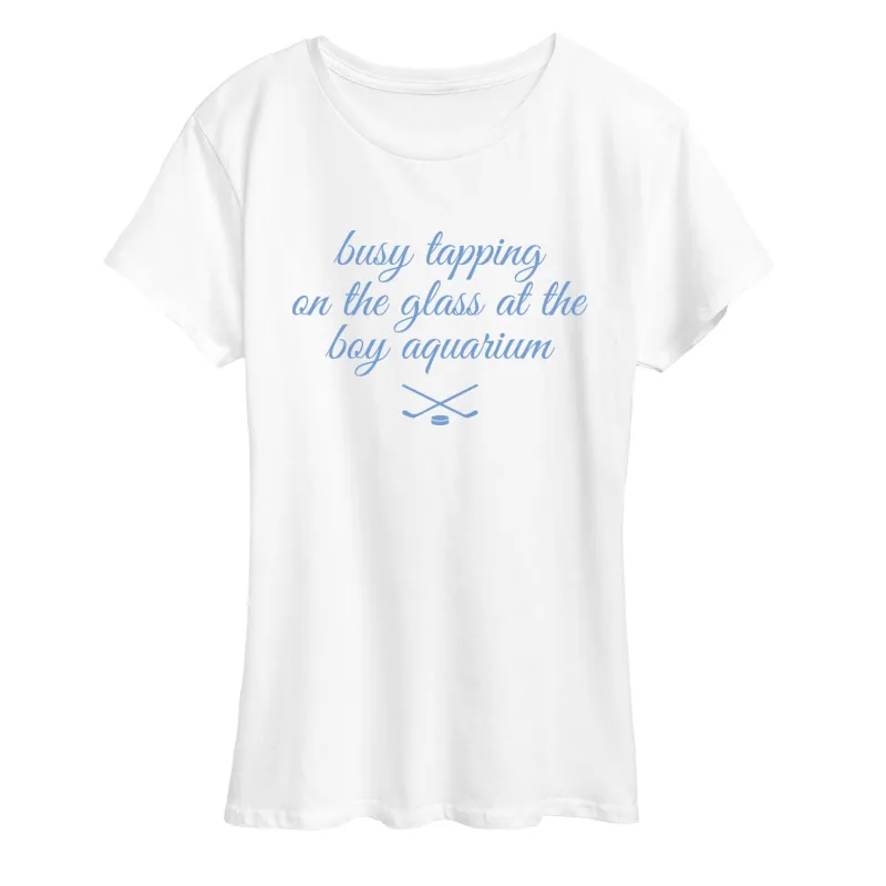 Instant Message - Tapping Glass Boy Aquarium Blue - Women's Short Sleeve Graphic T-Shirt sold by Zulily