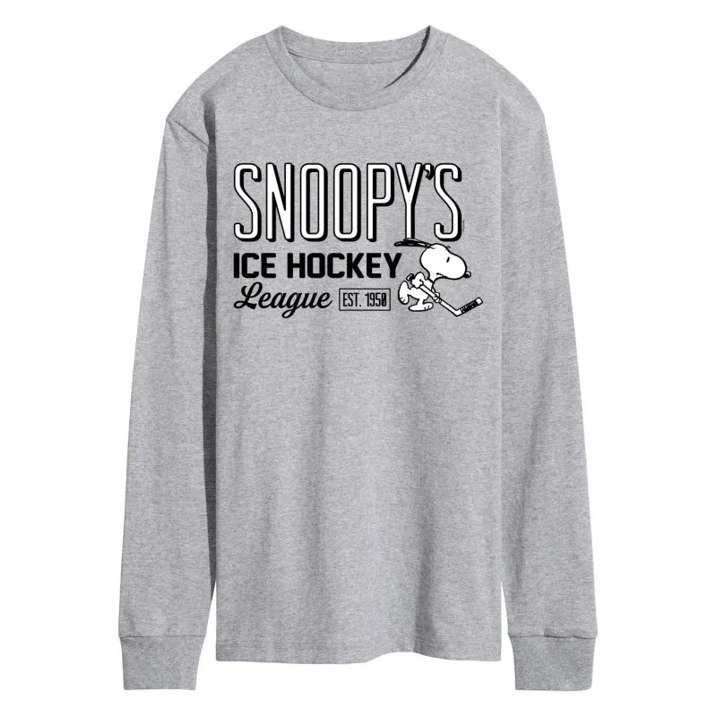 Peanuts - Snoopy's Ice Hockey League - Men's Long Sleeve Graphic T-Shirt sold by Zulily