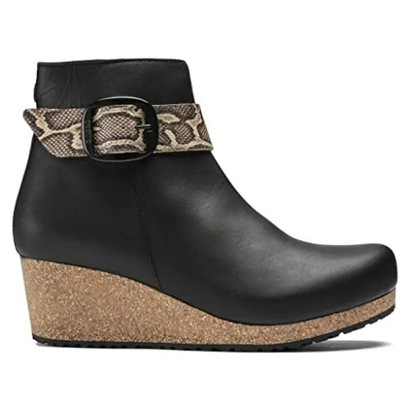 Birkenstock Unisex Elli Big Buckle Natural Leather Black/Snake Beige made by Birkenstock